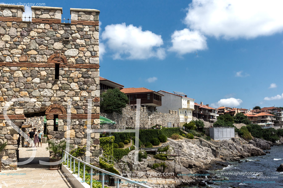 SOZOPOL, BULGARIA - JULY 16. 2016: Amazing Panorama with ancient fortifications and old houses at old town of Sozopol, Burgas Region, Bulgaria