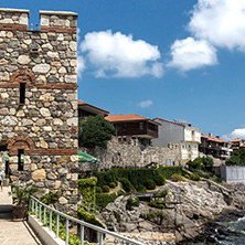 SOZOPOL, BULGARIA - JULY 16. 2016: Amazing Panorama with ancient fortifications and old houses at old town of Sozopol, Burgas Region, Bulgaria