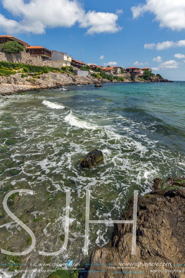 SOZOPOL, BULGARIA - JULY 16. 2016: Amazing Panorama with ancient fortifications and old houses at old town of Sozopol, Burgas Region, Bulgaria