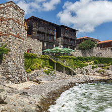 SOZOPOL, BULGARIA - JULY 16. 2016: Amazing Panorama with ancient fortifications and old houses at old town of Sozopol, Burgas Region, Bulgaria