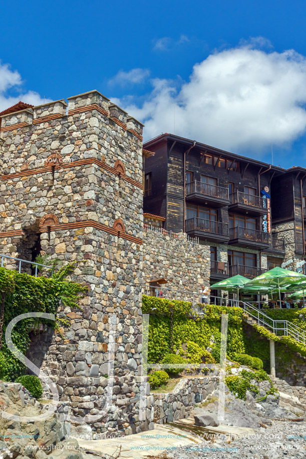 SOZOPOL, BULGARIA - JULY 16. 2016: Amazing Panorama with ancient fortifications and old houses at old town of Sozopol, Burgas Region, Bulgaria