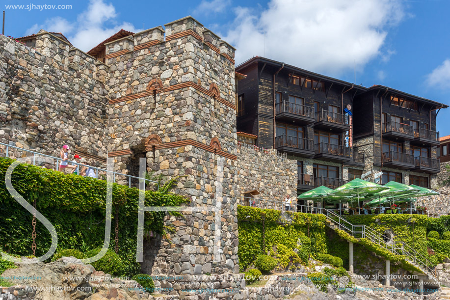 SOZOPOL, BULGARIA - JULY 16. 2016: Amazing Panorama with ancient fortifications and old houses at old town of Sozopol, Burgas Region, Bulgaria