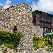 SOZOPOL, BULGARIA - JULY 16. 2016: Amazing Panorama with ancient fortifications and old houses at old town of Sozopol, Burgas Region, Bulgaria