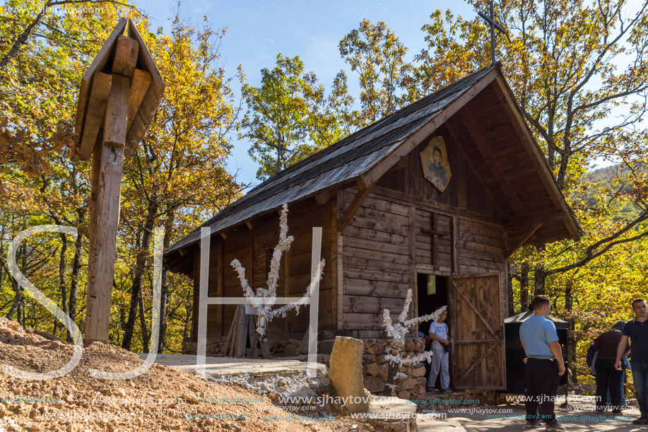 DEVIL"S TOWN, SERBIA - OCTOBER 21, 2017: Wooden Church of St. Petka at Devil town in Radan Mountain, Serbia