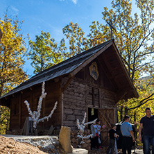 DEVIL"S TOWN, SERBIA - OCTOBER 21, 2017: Wooden Church of St. Petka at Devil town in Radan Mountain, Serbia