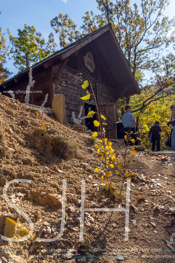 DEVIL"S TOWN, SERBIA - OCTOBER 21, 2017: Wooden Church of St. Petka at Devil town in Radan Mountain, Serbia