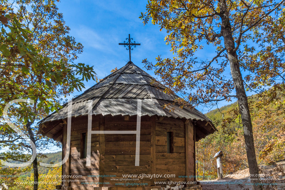 DEVIL"S TOWN, SERBIA - OCTOBER 21, 2017: Wooden Church of St. Petka at Devil town in Radan Mountain, Serbia