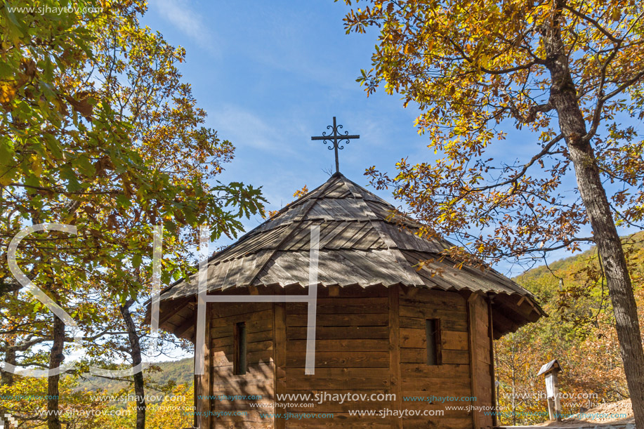 DEVIL"S TOWN, SERBIA - OCTOBER 21, 2017: Wooden Church of St. Petka at Devil town in Radan Mountain, Serbia