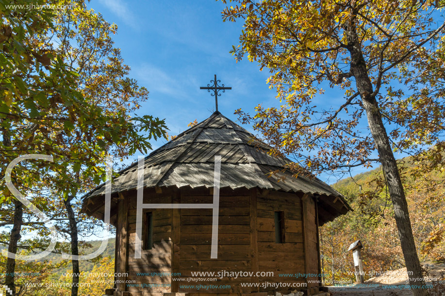 DEVIL"S TOWN, SERBIA - OCTOBER 21, 2017: Wooden Church of St. Petka at Devil town in Radan Mountain, Serbia