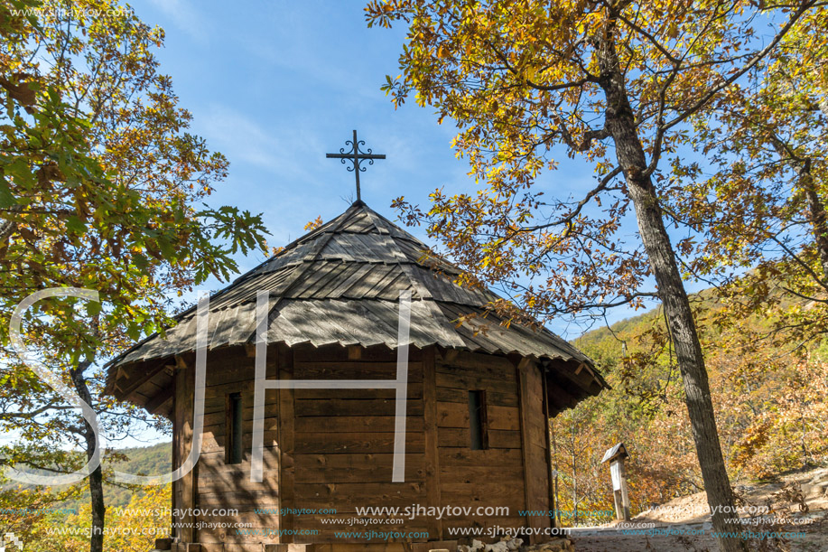 DEVIL"S TOWN, SERBIA - OCTOBER 21, 2017: Wooden Church of St. Petka at Devil town in Radan Mountain, Serbia