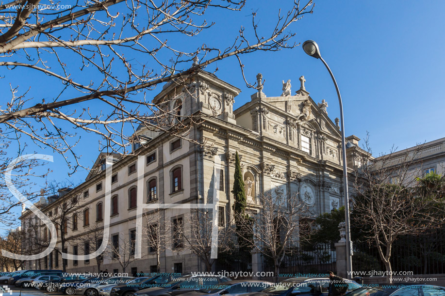 MADRID, SPAIN - JANUARY 24, 2018:  Amazing Morning view of Parish of Santa Barbara in City of Madrid, Spain