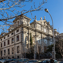 MADRID, SPAIN - JANUARY 24, 2018:  Amazing Morning view of Parish of Santa Barbara in City of Madrid, Spain