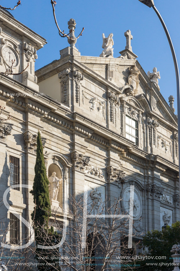 MADRID, SPAIN - JANUARY 24, 2018:  Amazing Morning view of Parish of Santa Barbara in City of Madrid, Spain