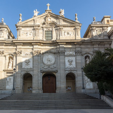 MADRID, SPAIN - JANUARY 24, 2018:  Amazing Morning view of Parish of Santa Barbara in City of Madrid, Spain