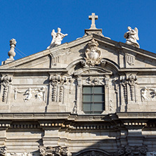 MADRID, SPAIN - JANUARY 24, 2018:  Amazing Morning view of Parish of Santa Barbara in City of Madrid, Spain