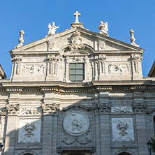 MADRID, SPAIN - JANUARY 24, 2018:  Amazing Morning view of Parish of Santa Barbara in City of Madrid, Spain