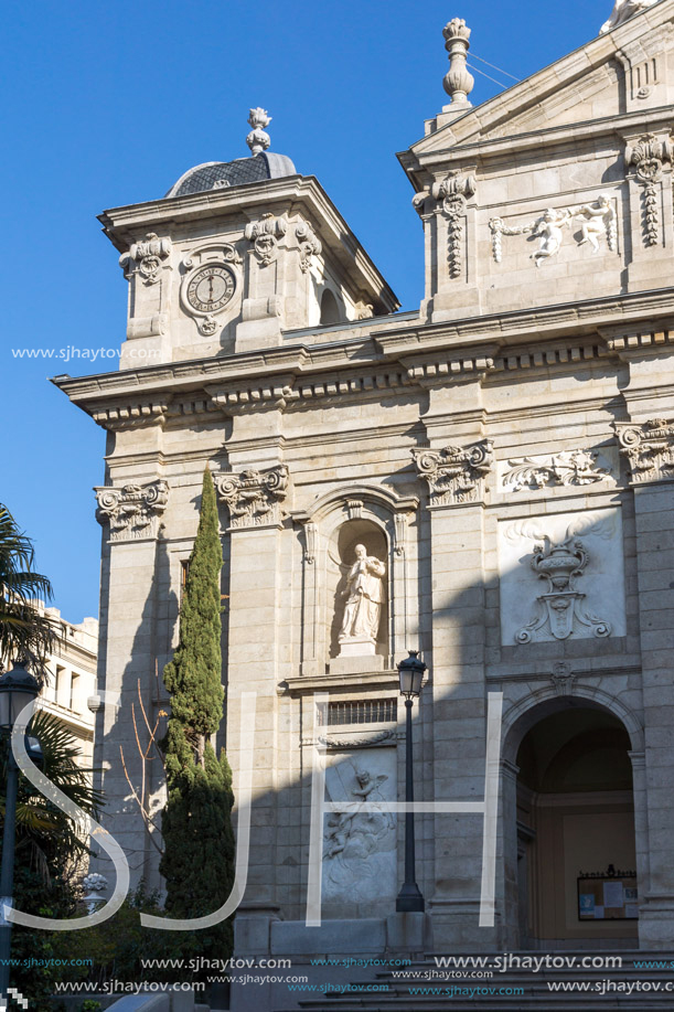 MADRID, SPAIN - JANUARY 24, 2018:  Amazing Morning view of Parish of Santa Barbara in City of Madrid, Spain