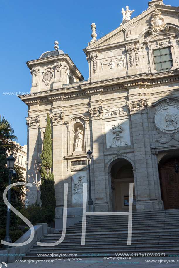 MADRID, SPAIN - JANUARY 24, 2018:  Amazing Morning view of Parish of Santa Barbara in City of Madrid, Spain