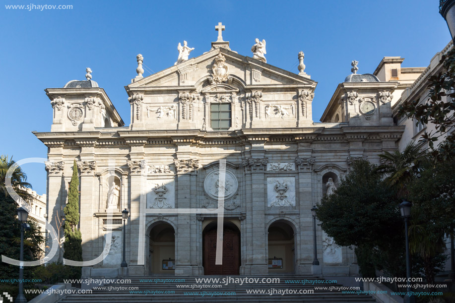 MADRID, SPAIN - JANUARY 24, 2018:  Amazing Morning view of Parish of Santa Barbara in City of Madrid, Spain