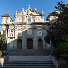 MADRID, SPAIN - JANUARY 24, 2018:  Amazing Morning view of Parish of Santa Barbara in City of Madrid, Spain