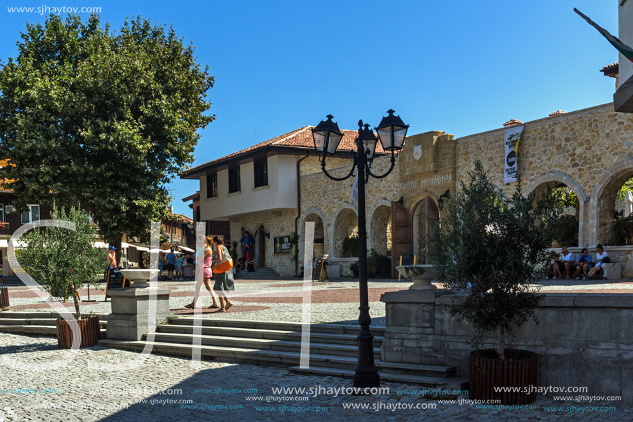 NESSEBAR, BULGARIA - AUGUST 12, 2018: Typical Street in old town of Nessebar, Burgas Region, Bulgaria