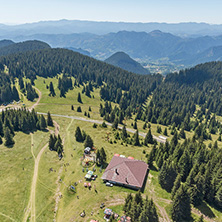 Amazing landscape of Rhodope Mountains from Snezhanka tower near ski resort Pamporovo, Smolyan Region, Bulgaria