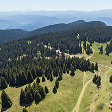 Amazing landscape of Rhodope Mountains from Snezhanka tower near ski resort Pamporovo, Smolyan Region, Bulgaria