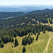 Amazing landscape of Rhodope Mountains from Snezhanka tower near ski resort Pamporovo, Smolyan Region, Bulgaria