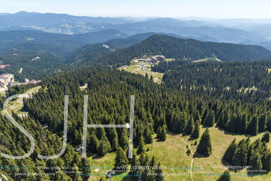 Amazing landscape of Rhodope Mountains from Snezhanka tower near ski resort Pamporovo, Smolyan Region, Bulgaria