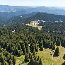 Amazing landscape of Rhodope Mountains from Snezhanka tower near ski resort Pamporovo, Smolyan Region, Bulgaria