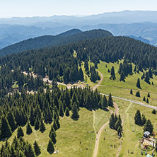 Amazing landscape of Rhodope Mountains from Snezhanka tower near ski resort Pamporovo, Smolyan Region, Bulgaria