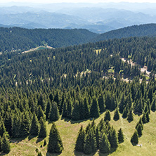 Amazing landscape of Rhodope Mountains from Snezhanka tower near ski resort Pamporovo, Smolyan Region, Bulgaria