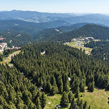 Amazing landscape of Rhodope Mountains from Snezhanka tower near ski resort Pamporovo, Smolyan Region, Bulgaria