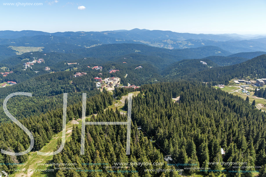 Amazing landscape of Rhodope Mountains from Snezhanka tower near ski resort Pamporovo, Smolyan Region, Bulgaria