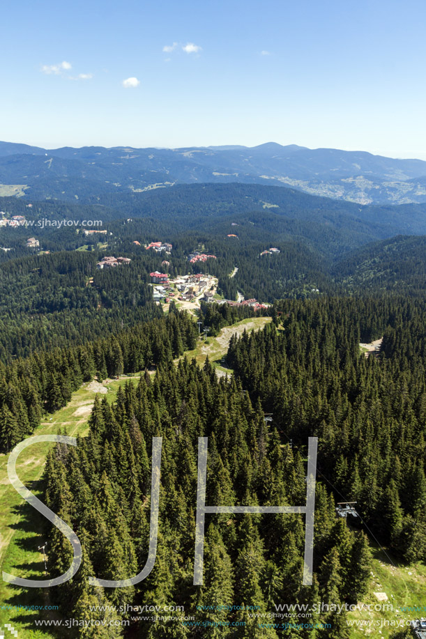 Amazing landscape of Rhodope Mountains from Snezhanka tower near ski resort Pamporovo, Smolyan Region, Bulgaria