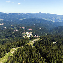 Amazing landscape of Rhodope Mountains from Snezhanka tower near ski resort Pamporovo, Smolyan Region, Bulgaria