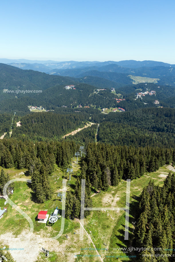 Amazing landscape of Rhodope Mountains from Snezhanka tower near ski resort Pamporovo, Smolyan Region, Bulgaria