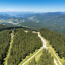 Amazing landscape of Rhodope Mountains from Snezhanka tower near ski resort Pamporovo, Smolyan Region, Bulgaria