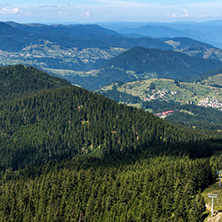 Amazing landscape of Rhodope Mountains from Snezhanka tower near ski resort Pamporovo, Smolyan Region, Bulgaria