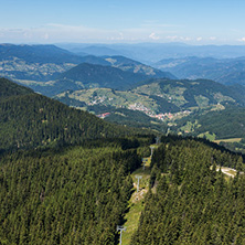 Amazing landscape of Rhodope Mountains from Snezhanka tower near ski resort Pamporovo, Smolyan Region, Bulgaria