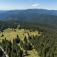 Amazing landscape of Rhodope Mountains from Snezhanka tower near ski resort Pamporovo, Smolyan Region, Bulgaria