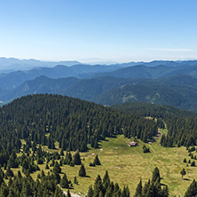 Amazing landscape of Rhodope Mountains from Snezhanka tower near ski resort Pamporovo, Smolyan Region, Bulgaria