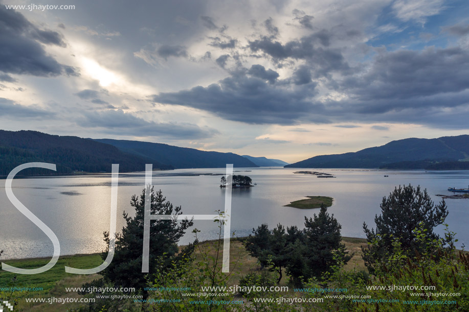 Amazing Sunset Landscape of Dospat  Reservoir, Smolyan Region, Bulgaria