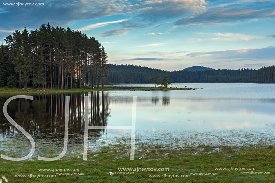 Amazing Sunset Landscape of Shiroka polyana (Wide meadow) Reservoir, Pazardzhik Region, Bulgaria