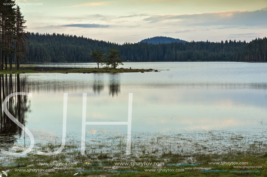 Amazing Sunset Landscape of Shiroka polyana (Wide meadow) Reservoir, Pazardzhik Region, Bulgaria