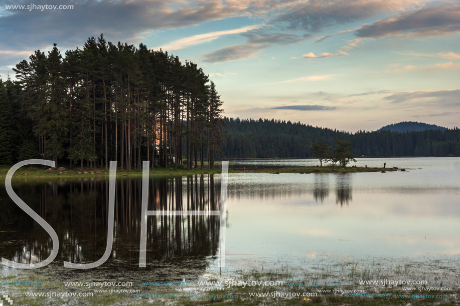 Amazing Sunset Landscape of Shiroka polyana (Wide meadow) Reservoir, Pazardzhik Region, Bulgaria