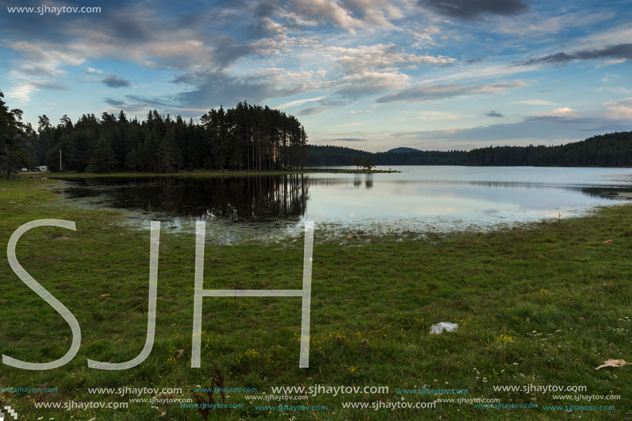 Amazing Sunset Landscape of Shiroka polyana (Wide meadow) Reservoir, Pazardzhik Region, Bulgaria