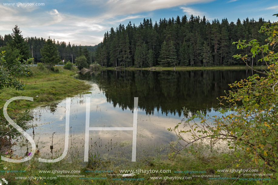 Amazing Sunset Landscape of Shiroka polyana (Wide meadow) Reservoir, Pazardzhik Region, Bulgaria