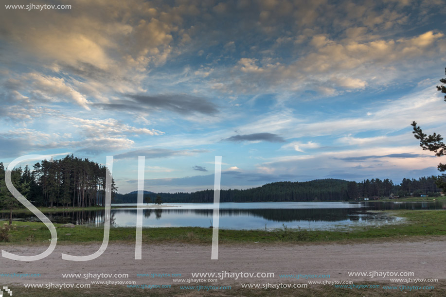 Amazing Sunset Landscape of Dospat  Reservoir, Smolyan Region, Bulgaria