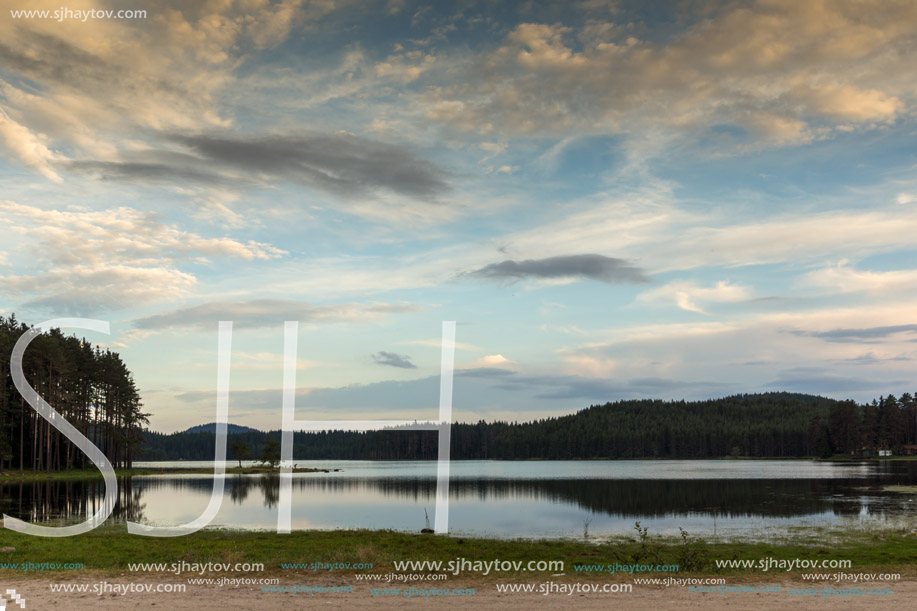 Amazing Sunset Landscape of Shiroka polyana (Wide meadow) Reservoir, Pazardzhik Region, Bulgaria